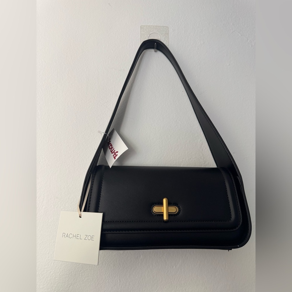 Rachel Zoe Elegant Black Shoulder Bag with Gold Accent